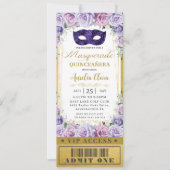 Lila Lilac Floral Quinceañera Masquerade Ticket Einladung (Vorderseite)