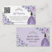 Lila Lilac Floral Quinceañera QR Geschenkregister Begleitkarte (Vorne/Hinten)