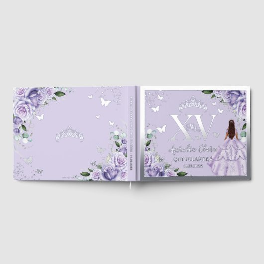 Lila Lilac Floral Quinceañera Quince 15 Silber Gästebuch (Voll)