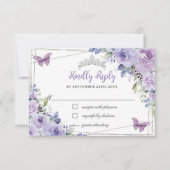 Lila Lilac Floral Quinceañera Silberschmetterlinge RSVP Karte (Vorderseite)