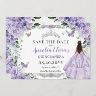 Lila Lilac Floral Quinceanera XV 16 . Geburtstag Save The Date