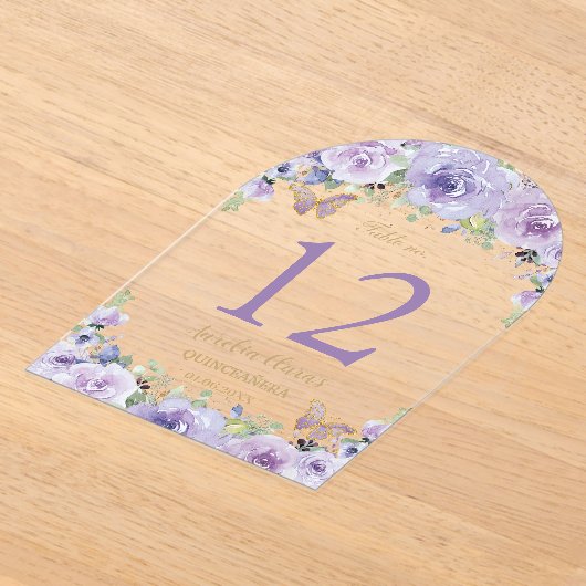 Lila Lilac Floral Quinceañera XV 16 Tischnummer (Ablage )