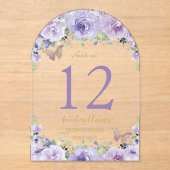 Lila Lilac Floral Quinceañera XV 16 Tischnummer (Vorderseite)