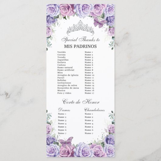 Lila Lilac Floral Quinceñera Orden der Veranstaltu Programm (Rückseite)