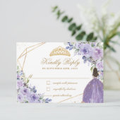 Lila Lilac Floral Quinceñera Princess Crown RSVP Karte (Stehend Vorderseite)