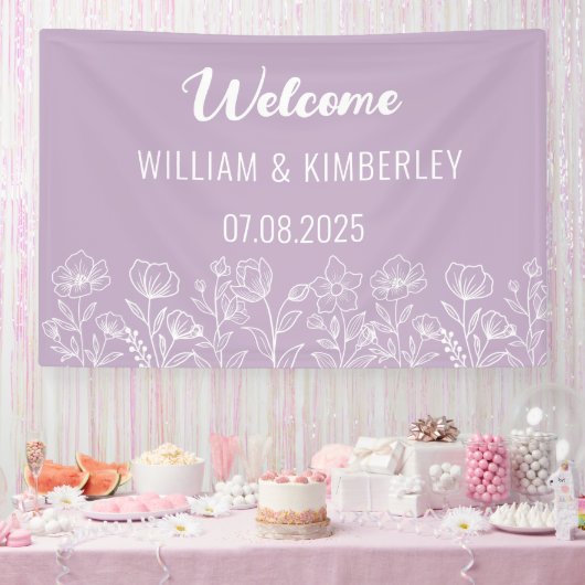 Lila Lilac Floral Rustikale Moderne Hochzeit Banner (Party)