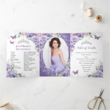 Lila Lilac Floral Silver Quinceañera 15 Programm