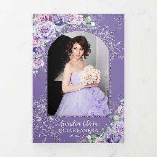 Lila Lilac Floral Silver Quinceañera 15 Programm (Cover)