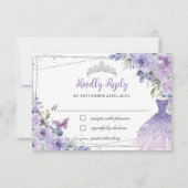 Lila Lilac Floral Silver Quinceañera Kleidung Gown RSVP Karte (Vorderseite)