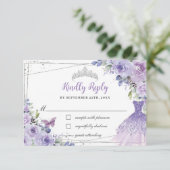 Lila Lilac Floral Silver Quinceañera Kleidung Gown RSVP Karte (Stehend Vorderseite)