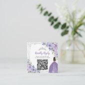 Lila Lilac Floral Silver Quinceañera QR Code Begleitkarte (Stehend Vorderseite)