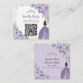 Lila Lilac Floral Silver Quinceañera QR Code Begleitkarte (Vorne/Hinten)