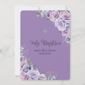 Lila Lilac Floral Silver Taufe Christening Einladung (Rückseite)