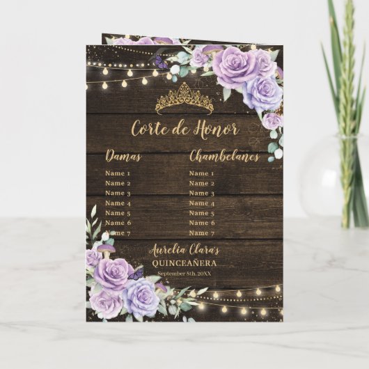 Lila Lilac Floral verzauberter Wald Quinceañera Programm (Rückseite)