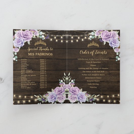 Lila Lilac Floral verzauberter Wald Quinceañera Programm (Innenseite)