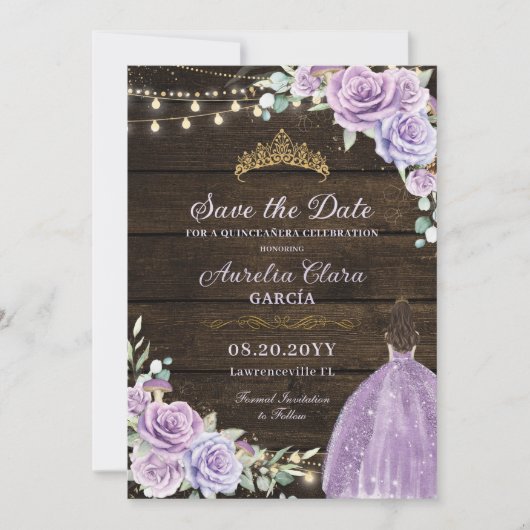 Lila Lilac Floral verzauberter Wald Quinceañera Save The Date (Vorderseite)