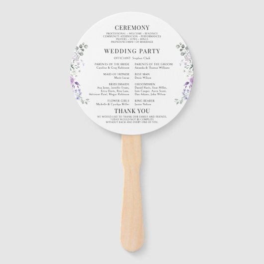 Lila Lilac Floral Wreath-Hochzeitsprogramm Fächer (Rückseite)