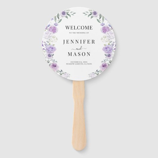 Lila Lilac Floral Wreath-Hochzeitsprogramm Fächer (Vorderseite)