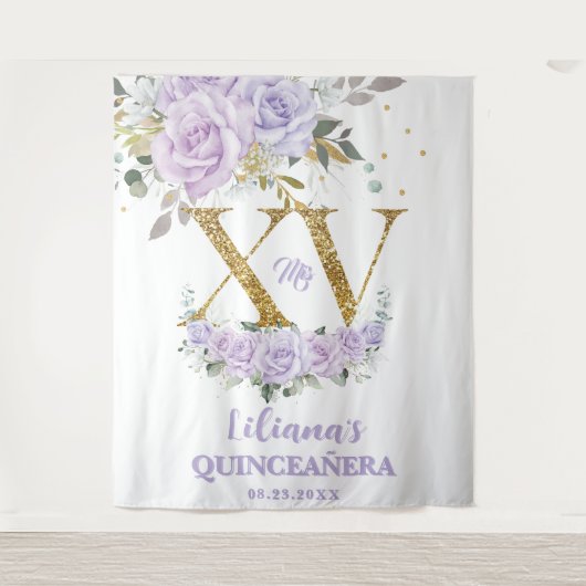 Lila Lilac Floral XV QUINCEAÑERA Kulisse Wandteppich (Vorderseite)