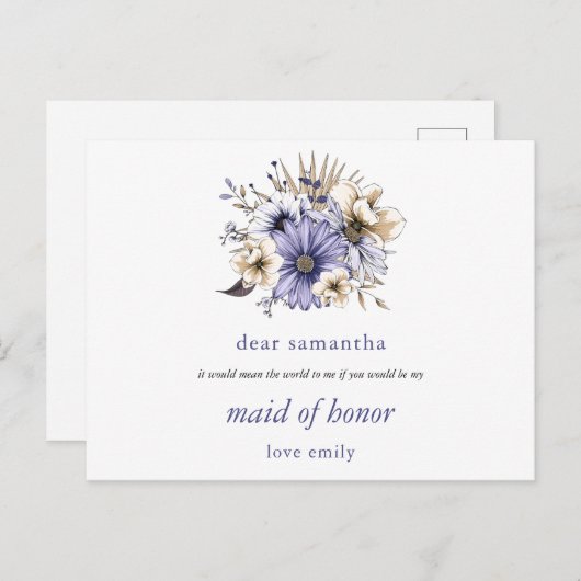 Lila Lilac Florals Trauzeugin Request Postkarte (Vorne/Hinten)