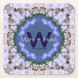 Lila Lilac Fraktal Lace Monogram Paper Untersetzer