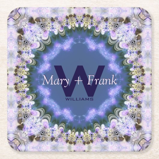 Lila Lilac Fraktal Lace Monogram Paper Untersetzer (Vorderseite)