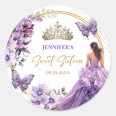 Lila Lilac Girl Princess Tiara Floral Sweet 16 Runder Aufkleber (Vorderseite)