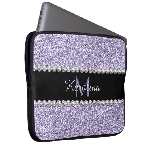 Lila Lilac-Glitzer, Personalisiert mit Monogramm Laptopschutzhülle (Vorne Rechts)