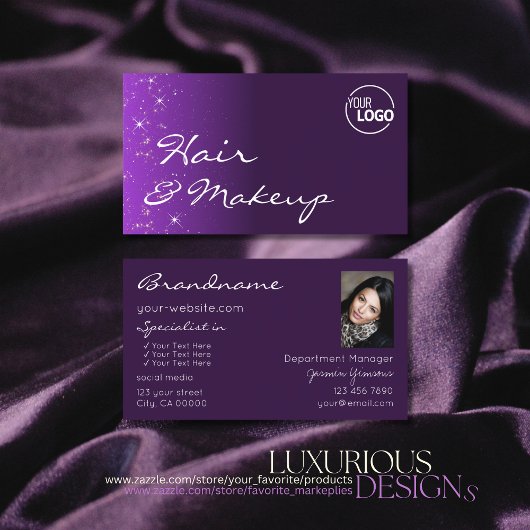 Lila Lilac Glitzer Stars mit Logo und Foto Visitenkarte