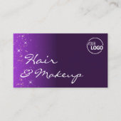Lila Lilac Glitzer Stars mit Logo und Foto Visitenkarte (Vorderseite)