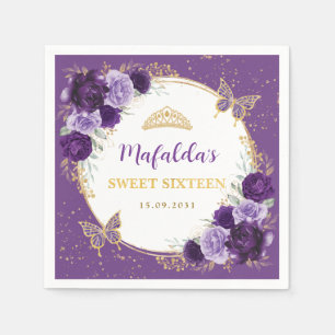 Lila Lilac Gold Floral Sweet 16 Geburtstag Serviette
