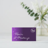 Lila Lilac Gradient Chic Glitzer Stars mit Logo Visitenkarte (Stehend Vorderseite)