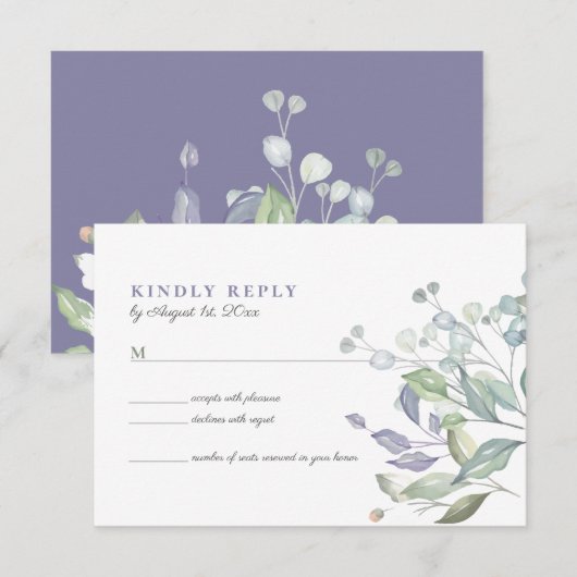 Lila Lilac Greenerity Wedding RSVP Card Karte (Vorne/Hinten)