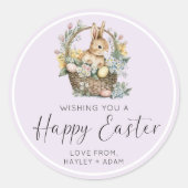 Lila Lilac Happy Oaster Bunny Runder Aufkleber (Vorderseite)