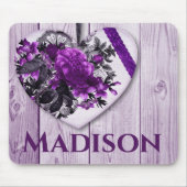 Lila Lilac Herz mit Individuelle Name Mousepad (Vorne)