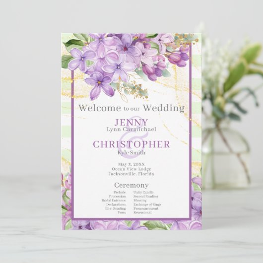 Lila Lilac-Hochzeitsprogramm Programm (Stehend Vorderseite)