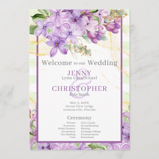 Lila Lilac-Hochzeitsprogramm Programm (Vorderseite)