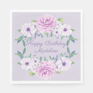 Lila Lilac Lavender Floral Personalisiert Geburtst Serviette