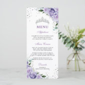 Lila Lilac Lavender Floral Quinceañera XV Menü Programm (Stehend Vorderseite)