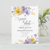 Lila Lilac Lavender Gelbe Blume Save the Date Einladung (Stehend Vorderseite)