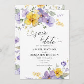 Lila Lilac Lavender Gelbe Blume Save the Date Einladung (Vorne/Hinten)