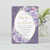 Lila Lilac Lavender Rose Blumenbaby Dusche Einladung (Stehend Vorderseite)