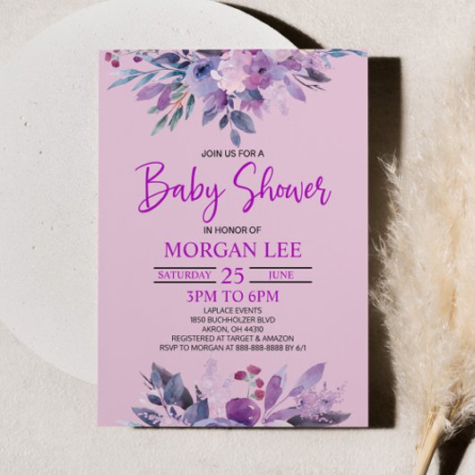 Lila Lilac Lavender Violet Plum Baby Dusche Einladung
