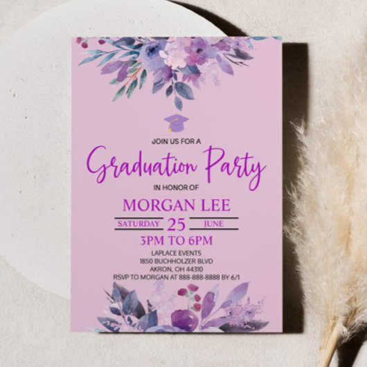 Lila Lilac Lavender Violet Plum Graduation Party Einladung