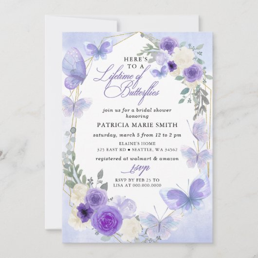 Lila Lilac-Lebenszeit des Brautparty der Schmetter Einladung (Vorderseite)