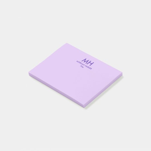 Lila Lilac-Minimal-Sauberkeitsinitialen Post-it Klebezettel (angewinkelt)