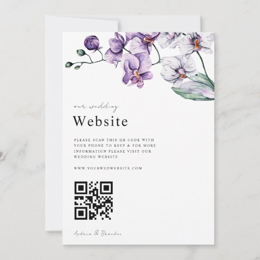 Lila Lilac Orchid QR Code bei einer Hochzeit Einladung (Rückseite)