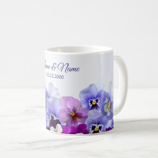Lila Lilac Pansy Floral Rustic Wedding Party Kaffeetasse (VorderseiteRechts)