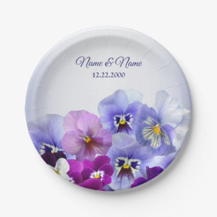 Lila Lilac Pansy Floral Rustic Wedding Party Pappteller