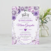 Lila Lilac Quinceañera Crown Mexican Butterfly Einladung (Stehend Vorderseite)